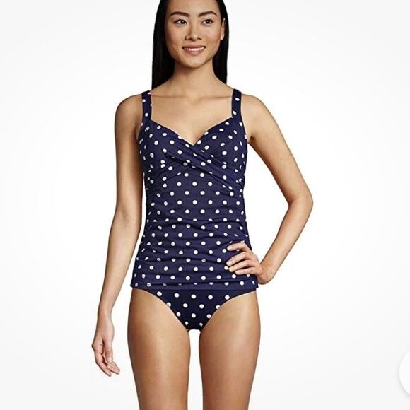 Lands End Two Piece Underwire Wrap Tankini 8P High Waist Bikini 10 Swimsuit Set - Picture 1 of 16